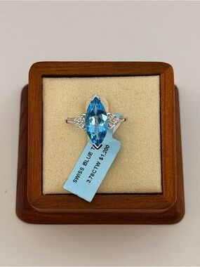 Authentic 3.78ctw Swiss Blue Topaz Marquise Ring - 925 Sterling Silver - Size 7